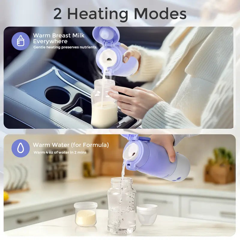 Portable Bottle Warmer for Travel, Dual Heating Modes for Breastmilk & Water On The Go,